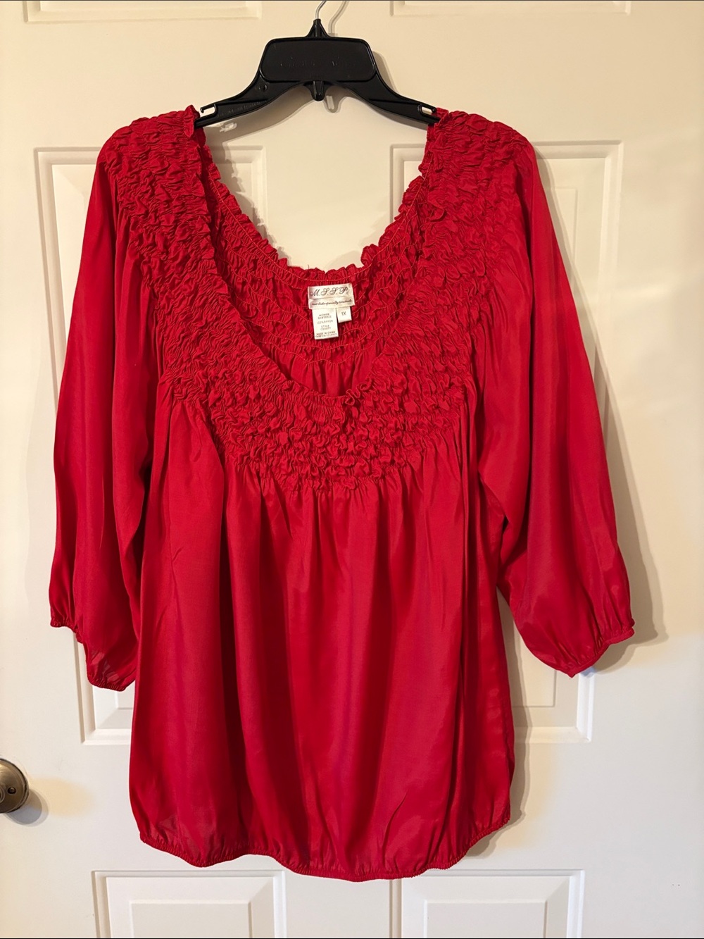 Women’s Red Smocked V-Neck Blouse by Liz Claiborne